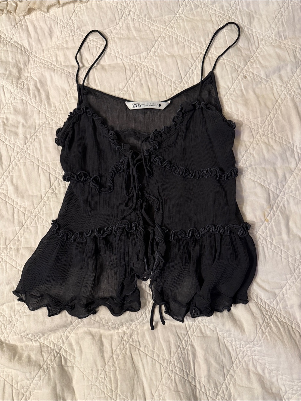 Zara Black Ruffle Tie-Front Camisole